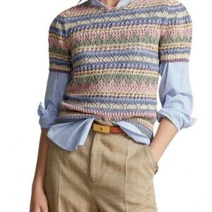 [New, Medium] Polo Ralph Lauren Pointelle Short Sleeve Sweater Pouf Sleeve